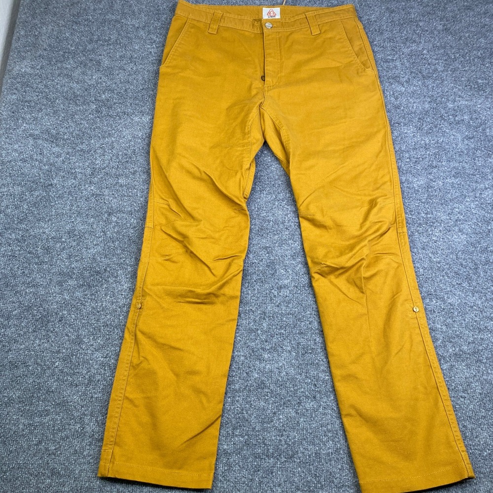 LIVSN Flex Canvas Pants Mens 34x32 Ochre Yellow Organic Cotton Stretch Hiking
